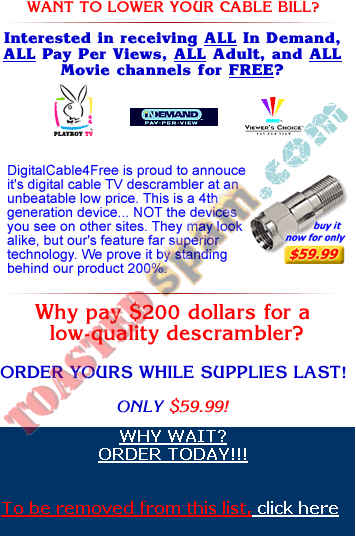 toastedspam.com 65.118.71.92 0001 - 2003-03-14	cable descrambler - 65.118.71.92