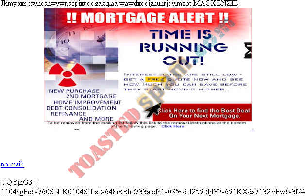 toastedspam.com lowratemortgage.info 0018 - 2003-03-15	mortgage - www.lowratemortgage.info mailto:ttt906@hotmail.com 416-502-2150