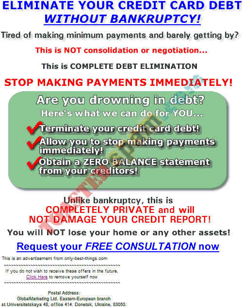 toastedspam.com only best-things.com_0005 - 2004-01-22	debt elimination - www.only-best-things.com/leads mailto:slana73@mail.ru