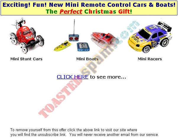 toastedspam.com remote cars1.com_0001 - 2003-11-22	remote mini cars - www.remote-cars1.com?axel=50 lmihosting.com intrpromo2003@yahoo.com